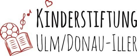 Ulm/Donau-Iller Children’s Foundation logo featuring illustrations of a heart and a book, symbolising support for children and young people in the region