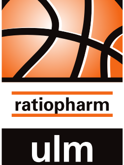 Logo of the ratiopharm ulm basketball club featuring a stylised orange basketball and lettering