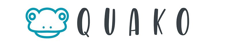Logo featuring a stylised frog&rsquo;s head and the word &lsquo;QUAKO&rsquo;.